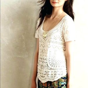 Anthropologie Meadow Rue Embroidered Mesh Blouse